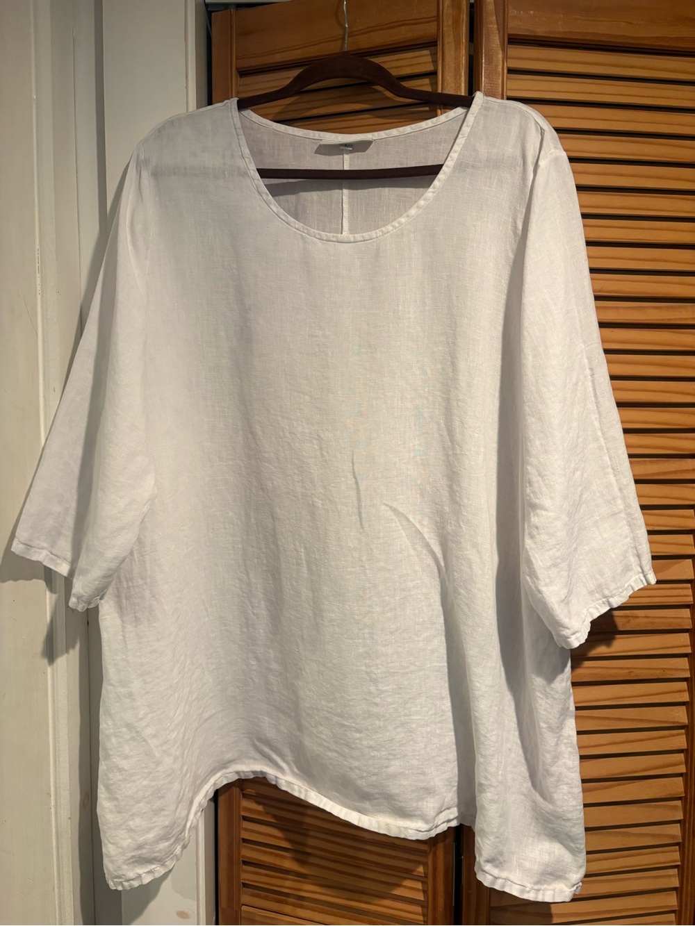 Bryn Walker White Linen Top Shirt 3/4 Sleeve Flowy Boxy Boho Blouse Lagenlook L
